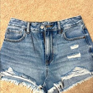 PacSun Blue Jean Shorts High-Waisted Distressed, size 26 high rise Festival